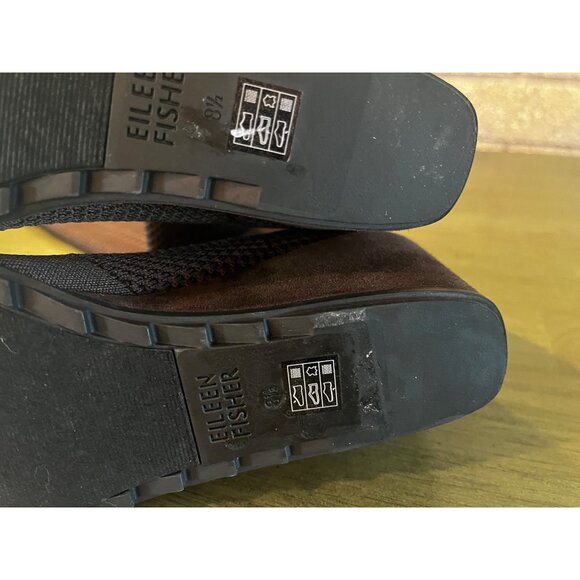 Eileen Fisher Brown Stretch Knit Wedge Boots - Picture 6 of 9